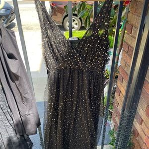 Zara chiffon black dress with gold sparkles